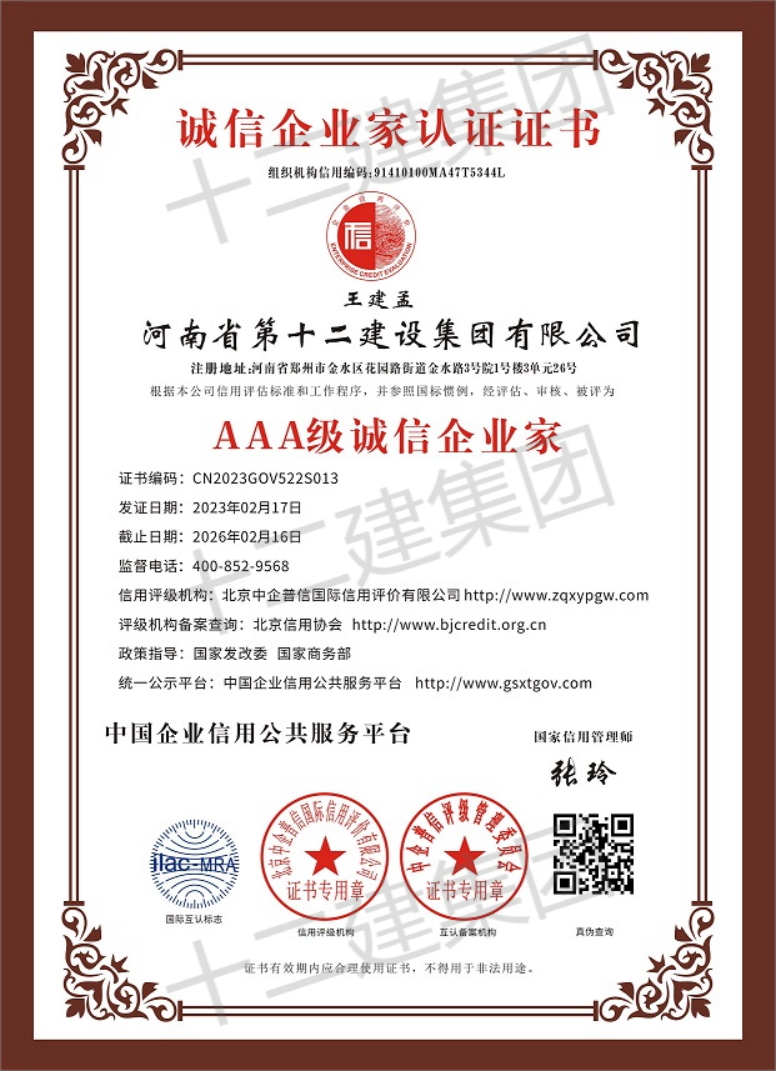 诚信企业家证书